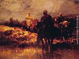 Adolf Schreyer Canvas Paintings - Arabs on Horseback